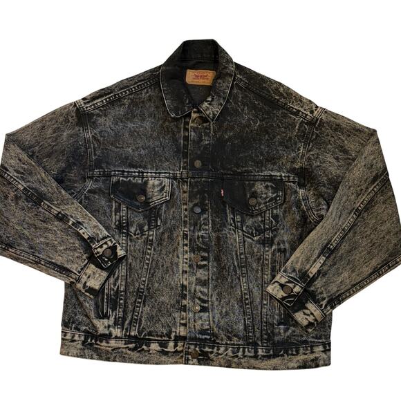 Vtg 80s Levis Denim Trucker Jacket Mens Large Black Acid Washed USA 70507-0253 - Picture 1 of 9